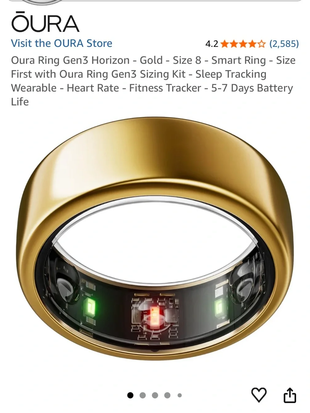 Oura Gold Smart Ring Gen3 Horizon - Gold Finish